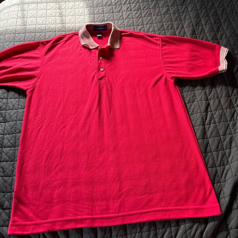 Crystal Springs Mens XL Red Short Sleeve Polo Shirt Textured Collar Polyester